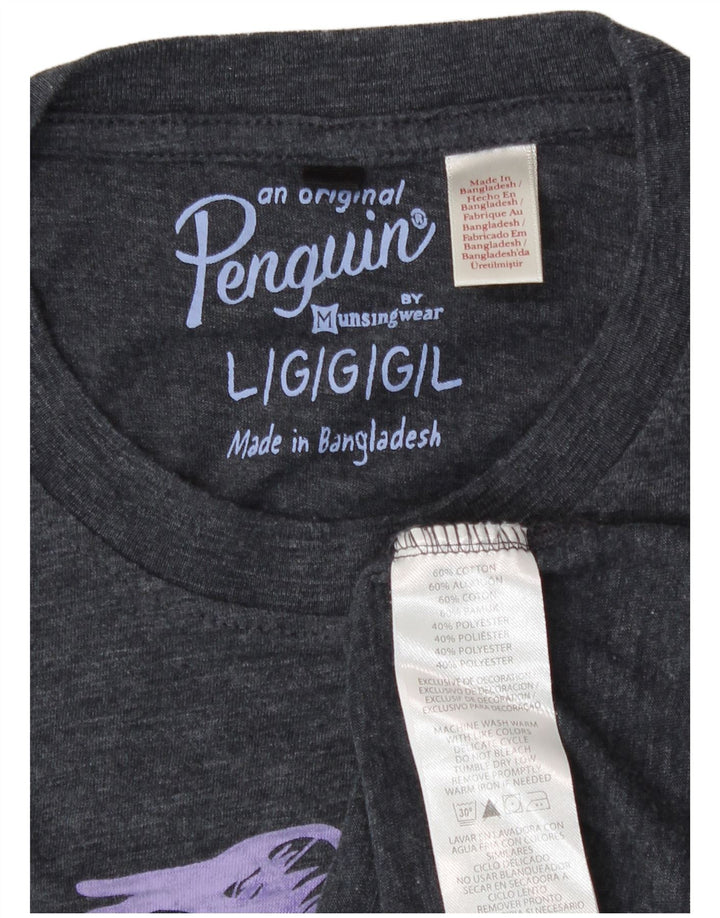 Camiseta gráfica masculina Penguin Top grande algodão cinza
