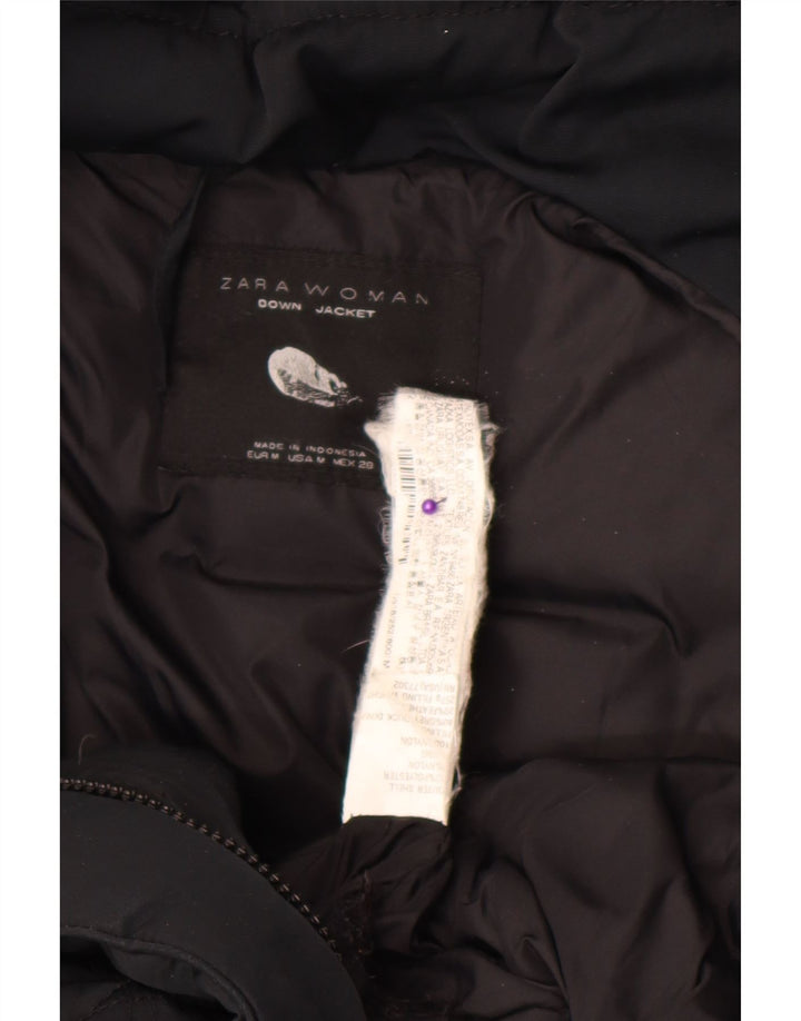 Casaco acolchoado com capuz feminino Zara UK 12 médio preto nylon
