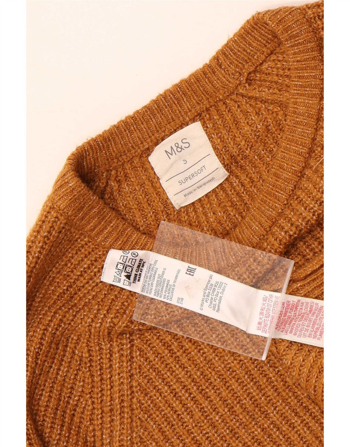 Suéter masculino Marks & Spencer com gola canoa, pequeno, marrom, poliamida