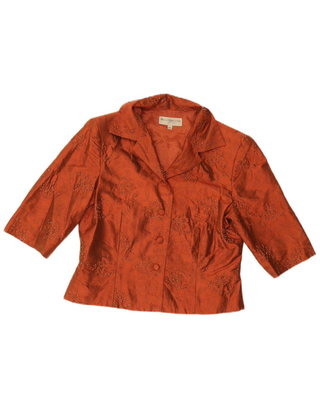 Blunauta Conjunto feminino de 4 botões e 3 peças IT 42 Médio W28 Laranja Floral Seda