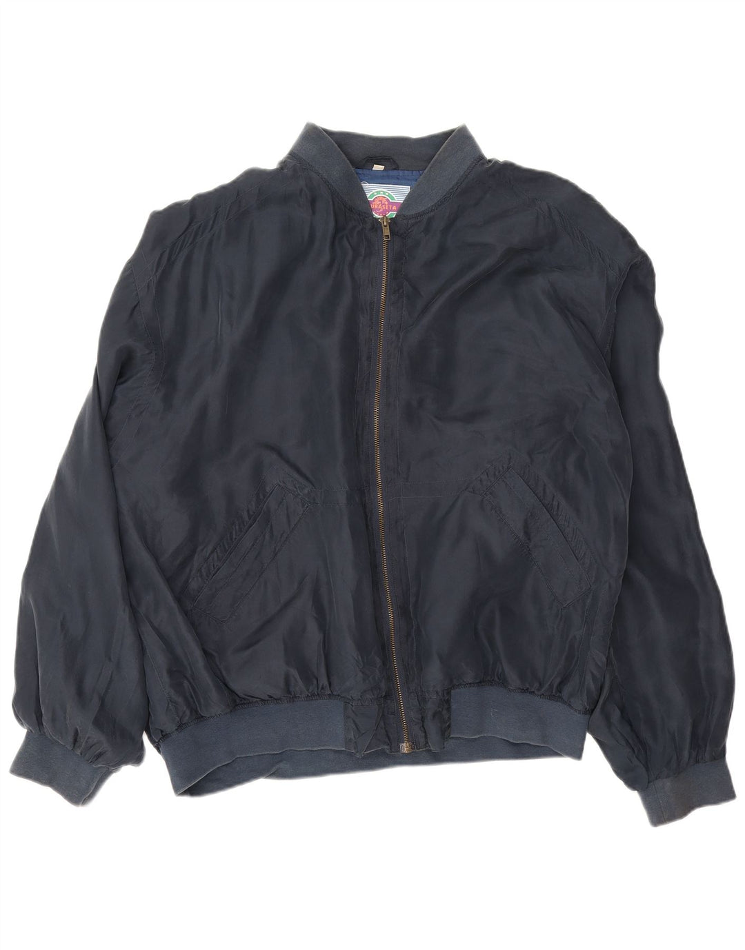 Jaqueta bomber masculina vintage UK 42 XL seda azul marinho