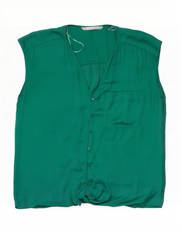 Blusa feminina Zara Trafaluc sem mangas Reino Unido 14 poliéster verde médio