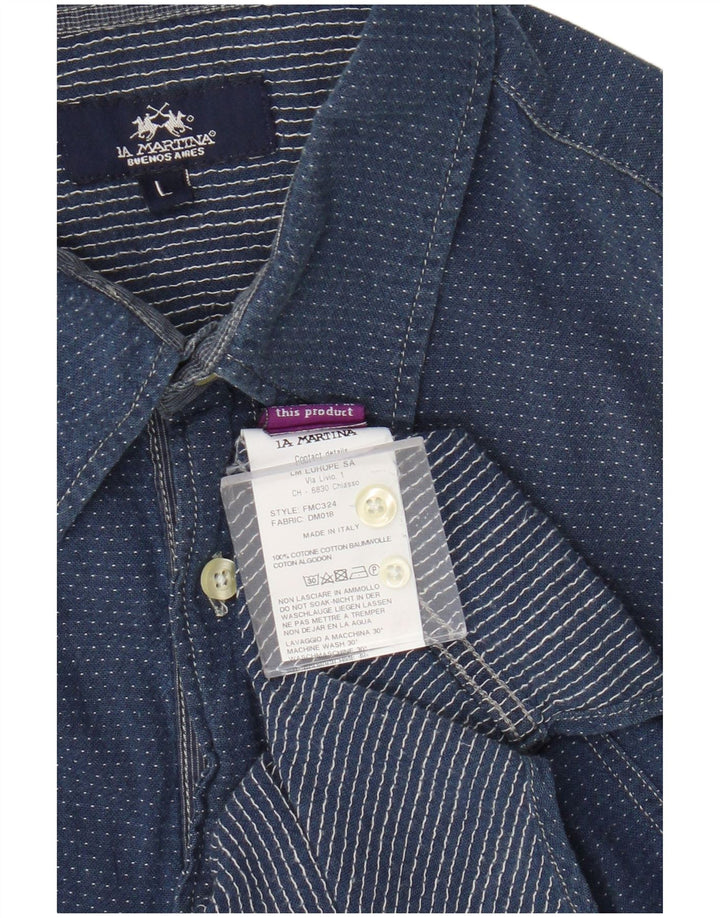 Camisa gráfica masculina La Martina grande algodão manchado azul