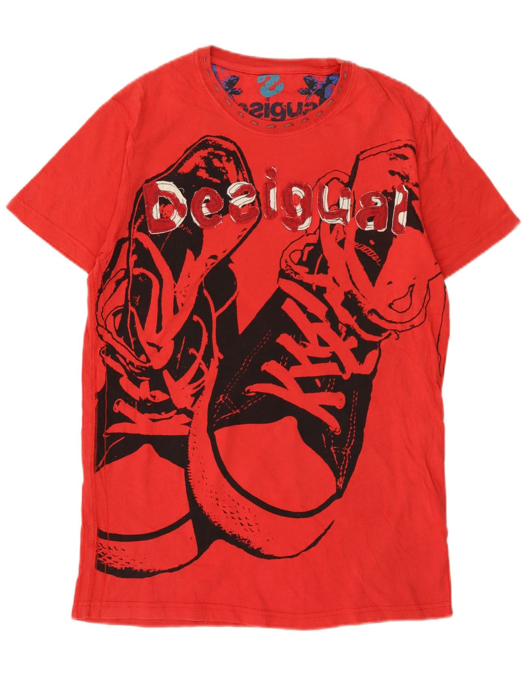 DESIGUAL Camiseta masculina gráfica top pequeno algodão vermelho