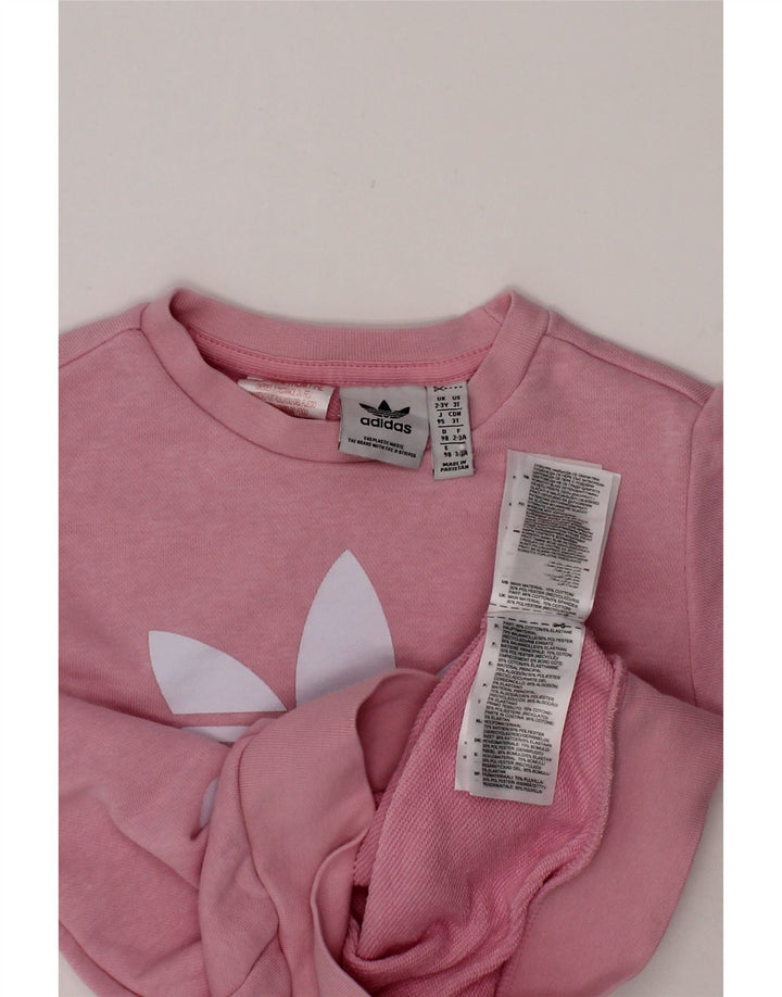 ADIDAS Girls Graphic Sweatshirt Jumper 2-3 Years Pink Cotton Vintage Adidas and Second-Hand Adidas from Messina Hembry 