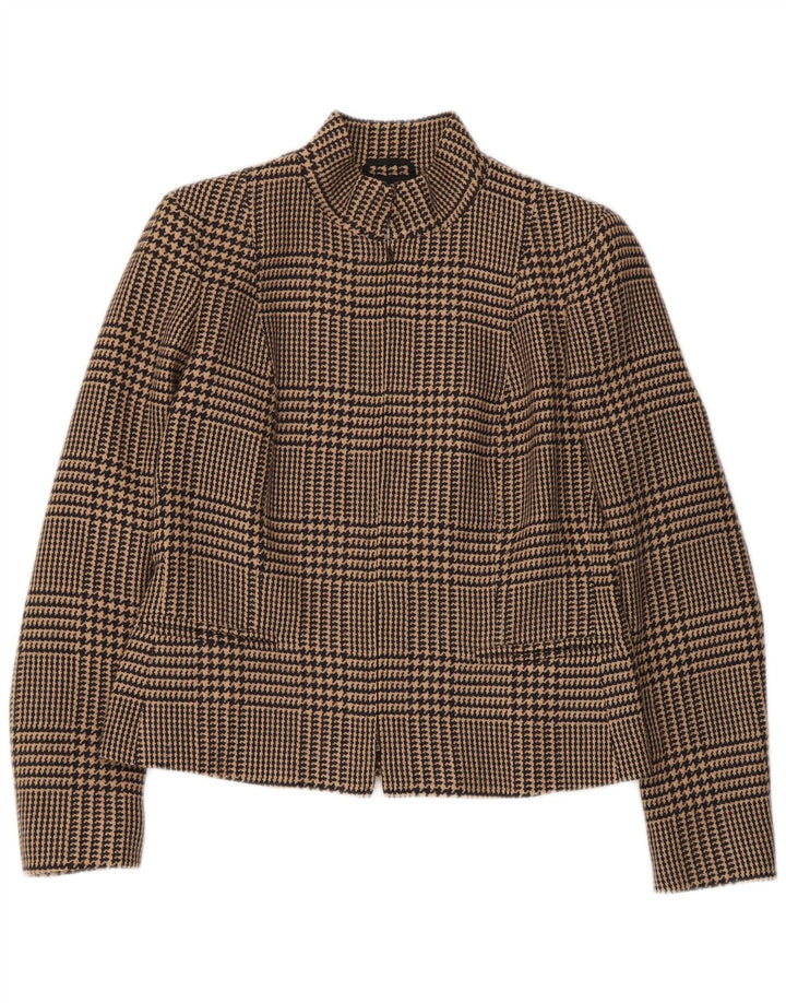 Jaqueta blazer feminina Intrend com zíper completo Reino Unido 12 médio marrom houndstooth