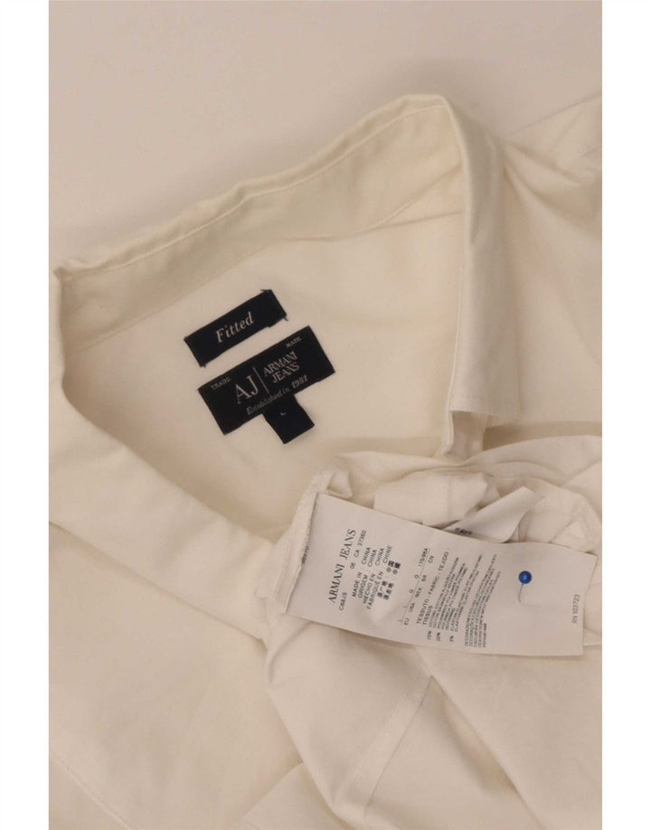 Camisa masculina Armani Jeans justa grande algodão branco