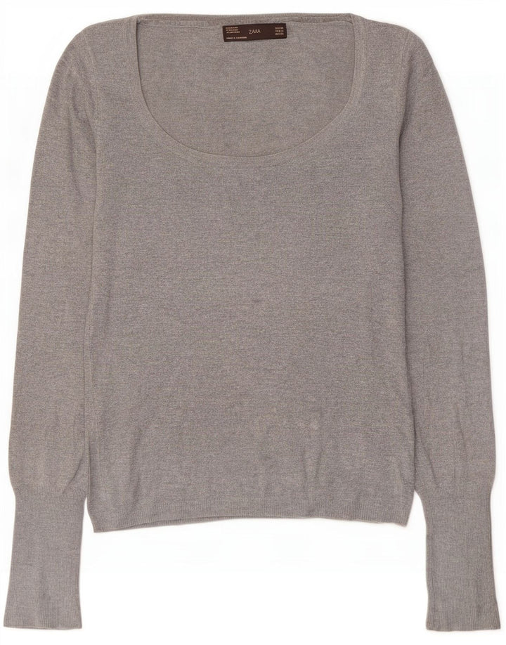 Zara Suéter feminino com gola canoa e gola redonda, Reino Unido 12, médio, cinza rayon