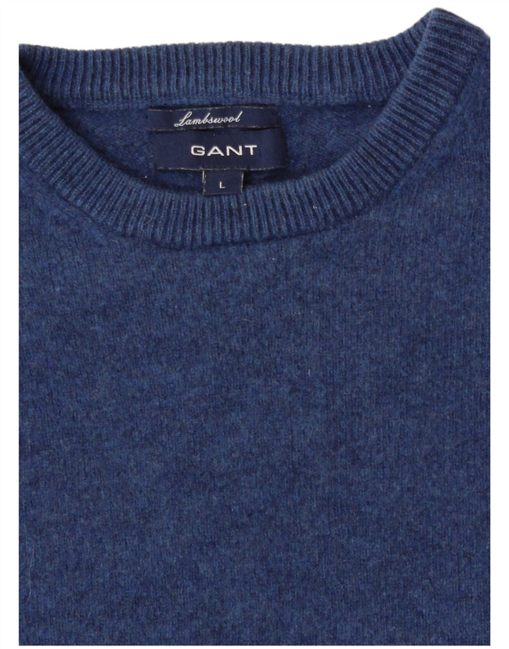 GANT Suéter masculino com gola redonda, 12-13 anos, grande lã de cordeiro azul