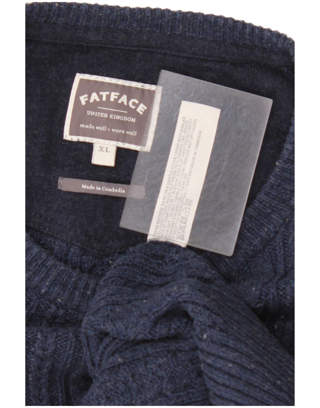 Suéter masculino FAT FACE com gola canoa XL azul marinho algodão manchado