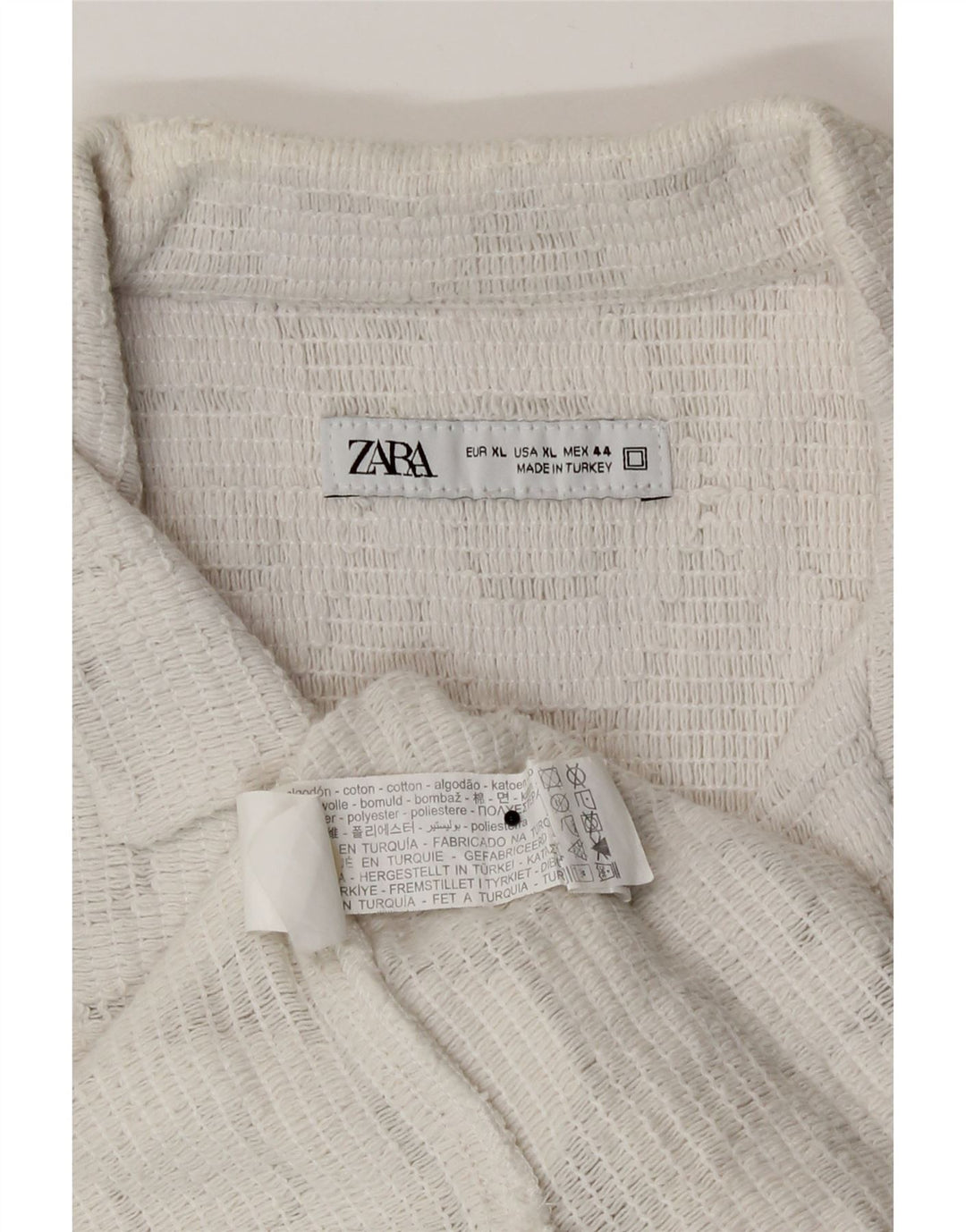 Zara Camisa masculina de manga curta XL algodão geométrico branco