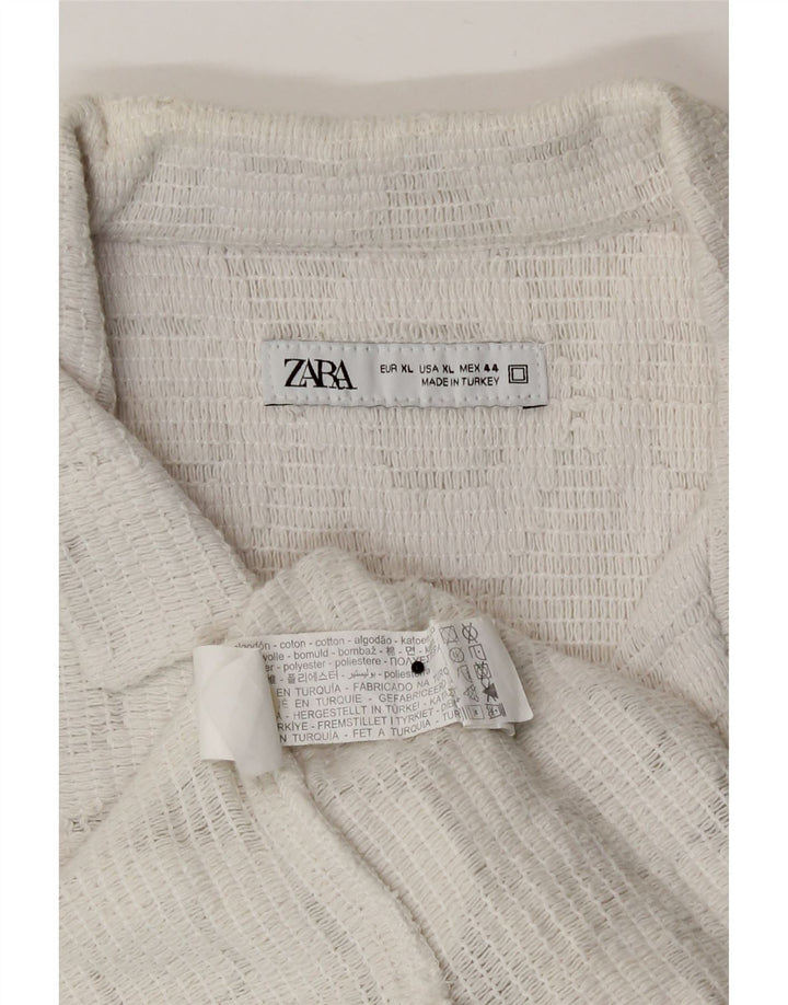 Zara Camisa masculina de manga curta XL algodão geométrico branco