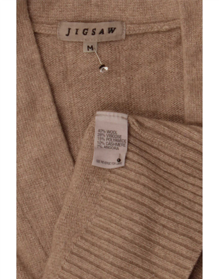 Suéter cardigã feminino Jigsaw Reino Unido 14 lã bege médio