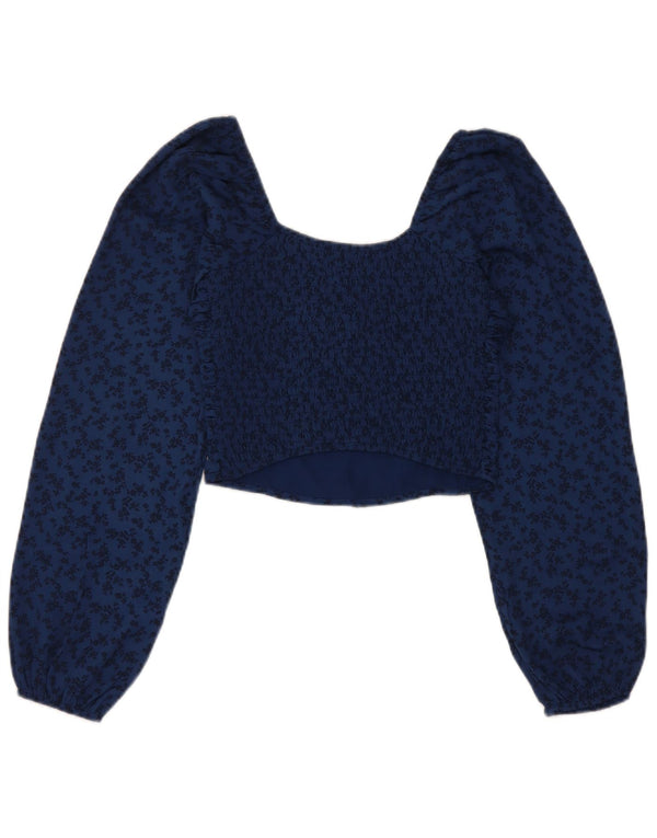 Hollister Crop Top Feminino Manga Longa UK 4 XS Azul Marinho Floral Poliéster