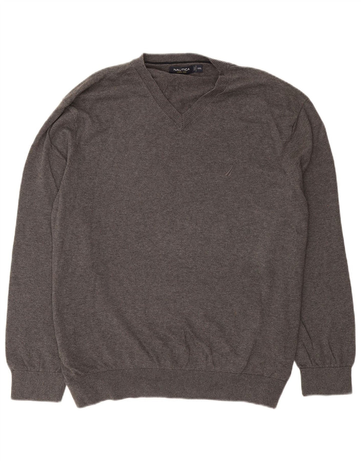 Suéter masculino NAUTICA com decote em V 2XL algodão cinza