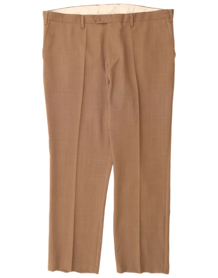 Calça masculina de terno reto COTTON TRADERS W42 L31 poliéster bege
