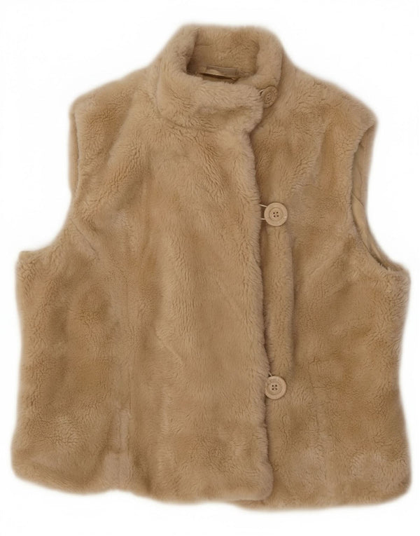 Vintage Womens Faux Fur Gilet EU 40 Médio Off White Acrílico