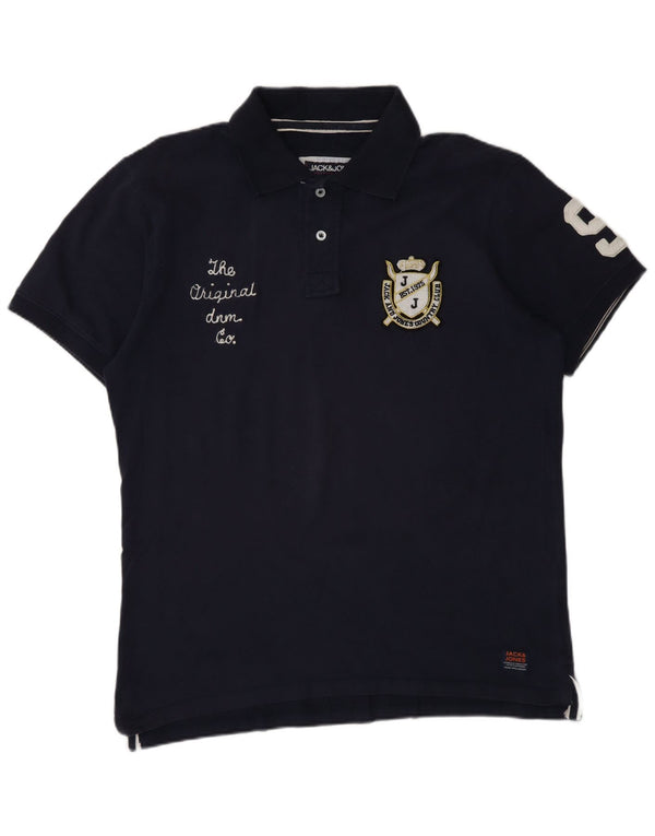 Camisa pólo gráfica masculina Jack & Jones XL azul marinho algodão