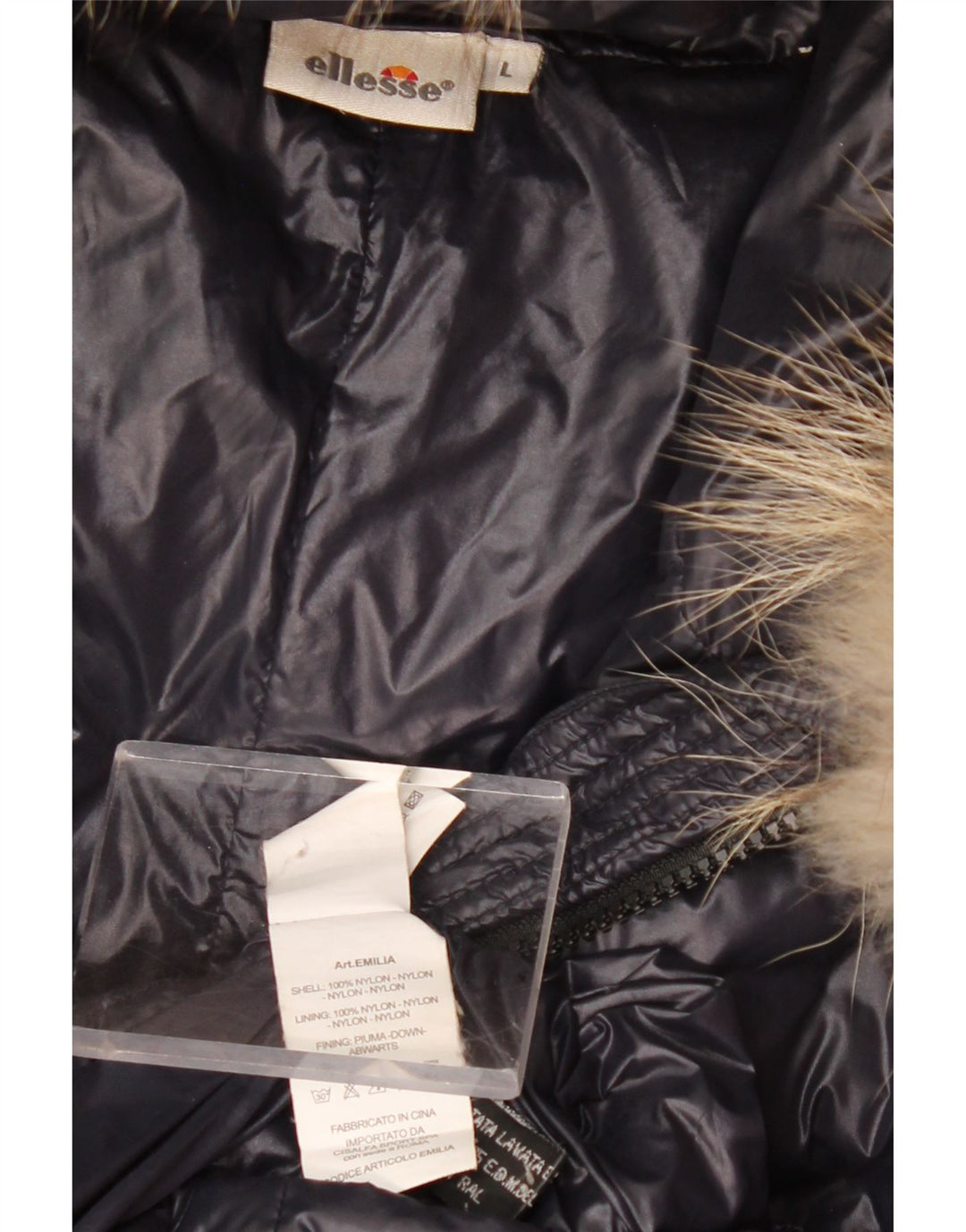 Jaqueta feminina acolchoada com capuz Ellesse Reino Unido 14 grande nylon preto