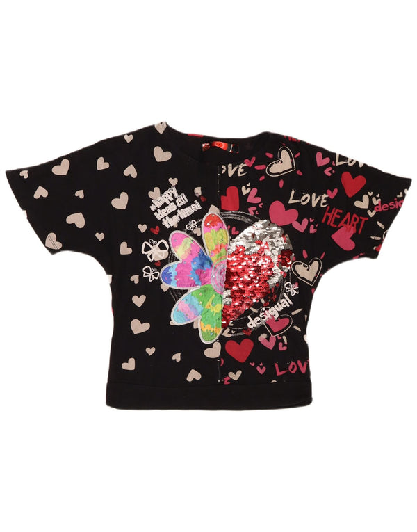 Desigual Camiseta Gráfica Menina 13-14 Anos Preto Coração