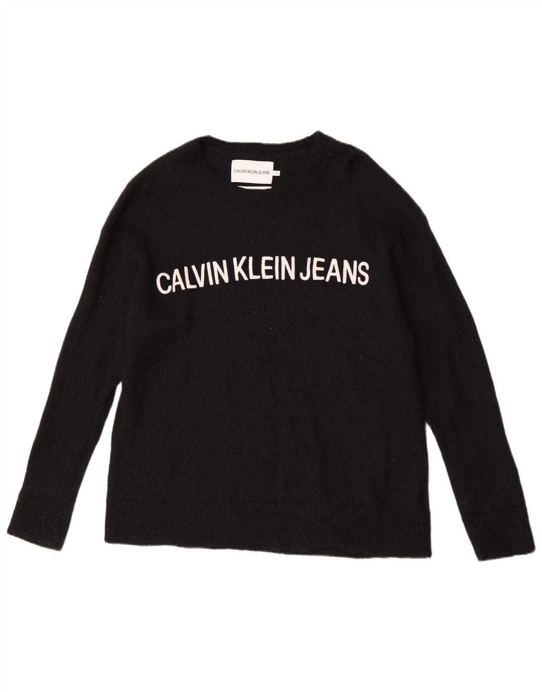 Suéter masculino Calvin Klein Jeans com gola canoa gráfico médio preto