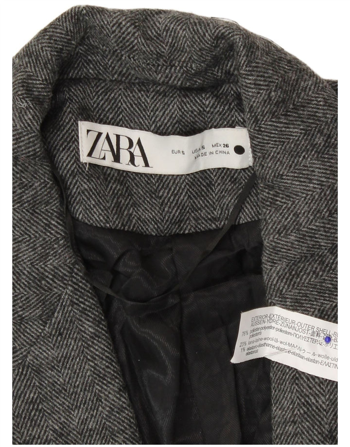 Jaqueta blazer feminina Zara com 1 botão Reino Unido 10 poliéster espinha de peixe cinza pequeno