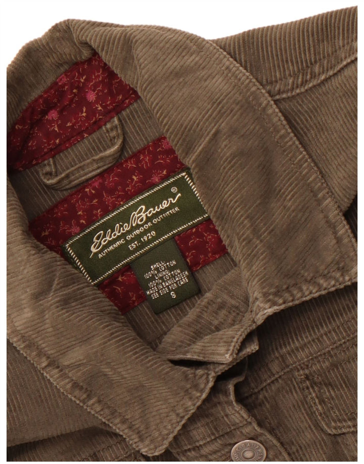 Jaqueta feminina Eddie Bauer de veludo cotelê folgado Reino Unido 10 algodão cáqui pequeno