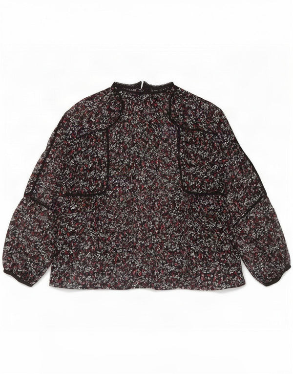 Blusa feminina de manga comprida Zara UK 14 poliéster floral preto médio