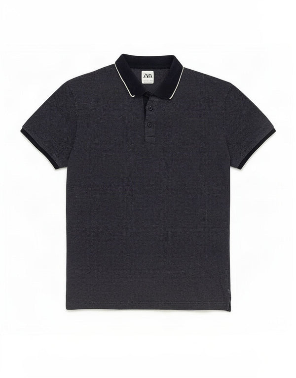 Zara Camisa polo masculina grande azul marinho manchada