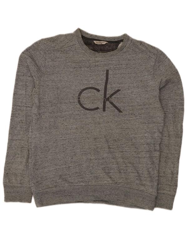 CALVIN KLEIN JEANS Suéter gráfico masculino pequeno cinza manchado
