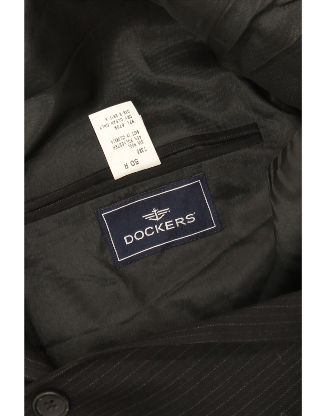 Jaqueta blazer masculina Dockers com 2 botões IT 50 grande lã preta listrada