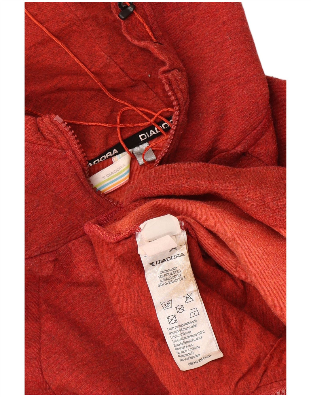 Suéter masculino com capuz e zíper Diadora, algodão manchado vermelho médio