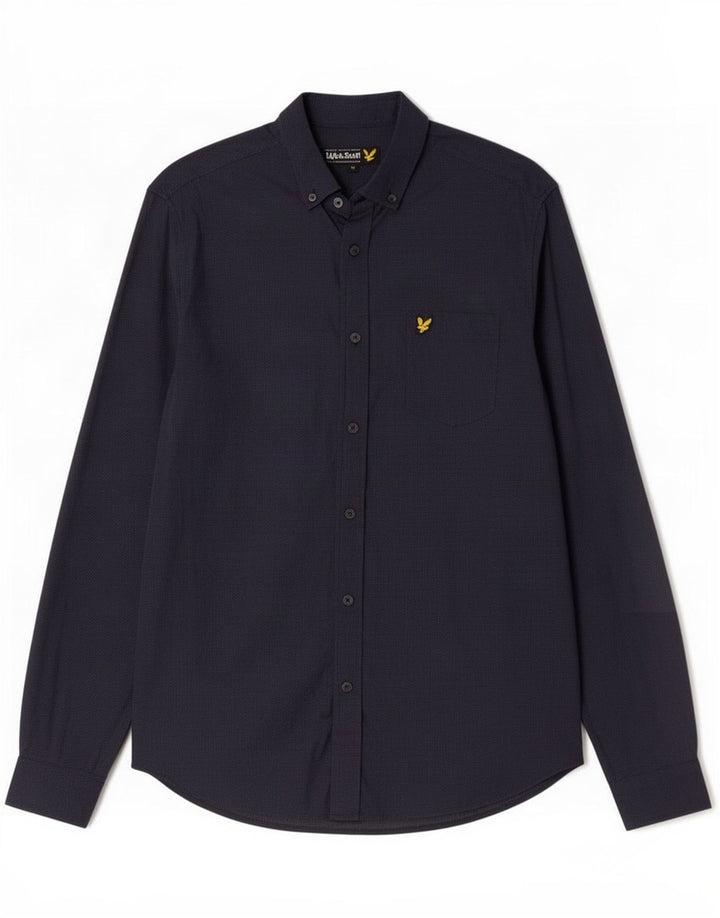 Camisa masculina Lyle & Scott de algodão manchado azul marinho médio