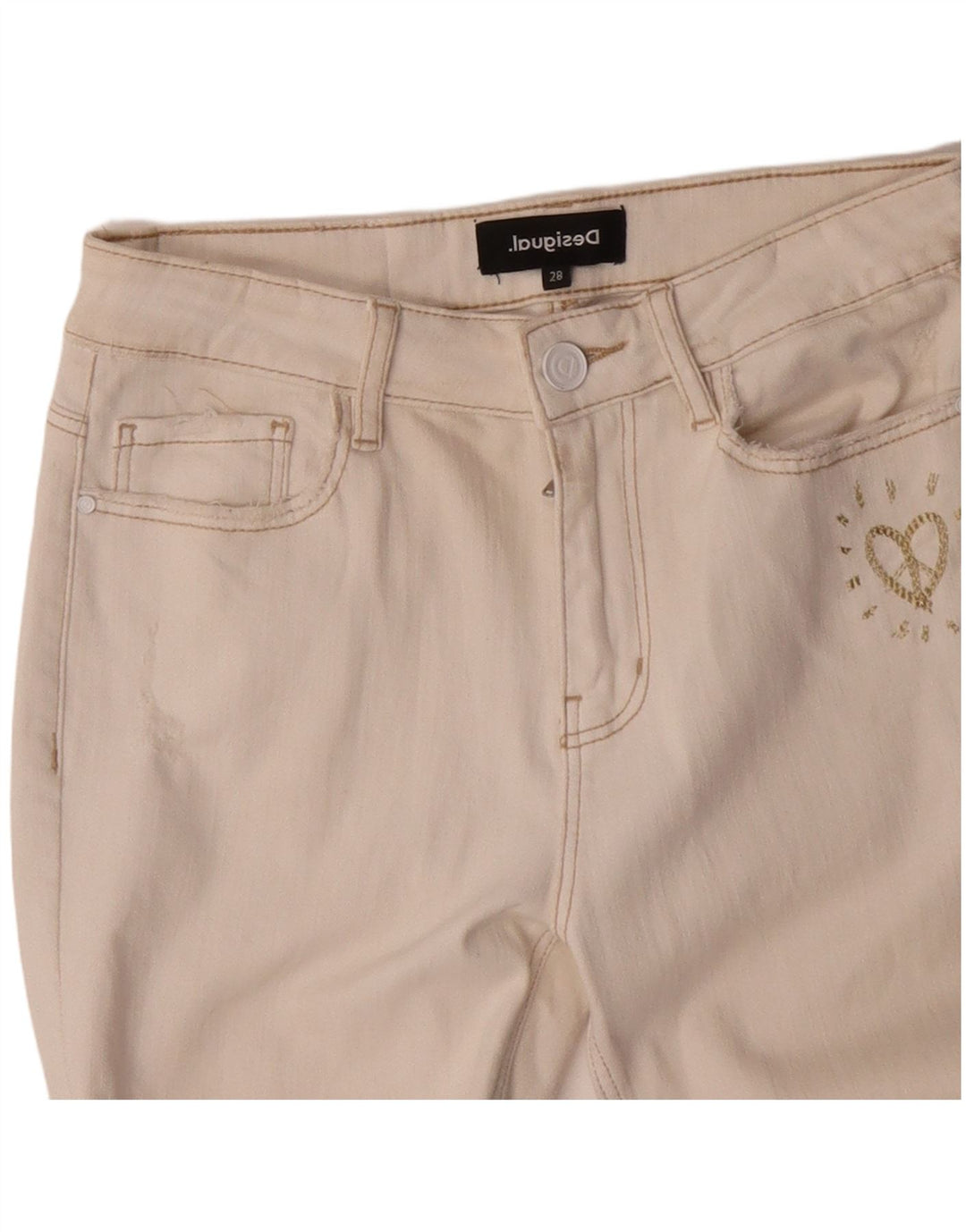 DESIGUAL Calça jeans feminina slim W28 L27 algodão branco