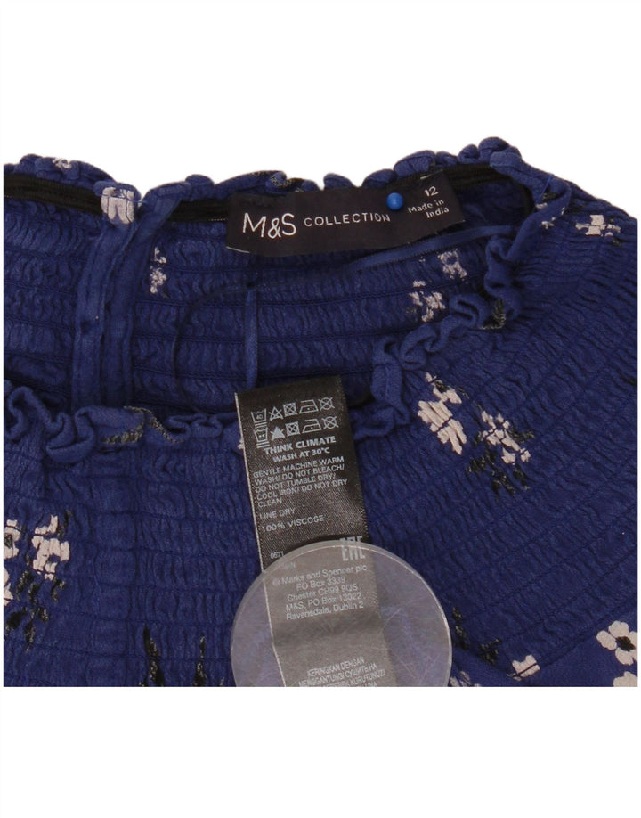 Blusa feminina de manga comprida Marks & Spencer Reino Unido 12 médio azul marinho floral