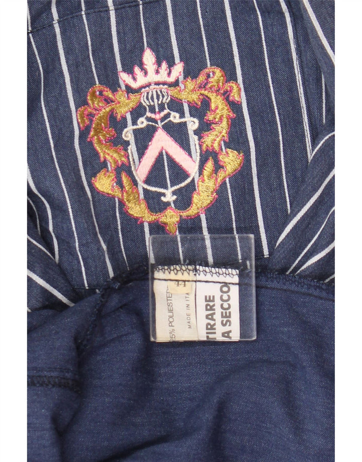 Jaqueta blazer longa longa feminina vintage IT 44 listrada azul média