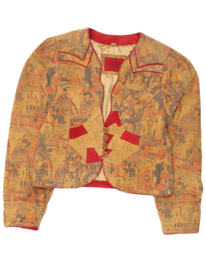 Jaqueta blazer feminina vintage Trachten com 4 botões UE 36 couro bege pequeno