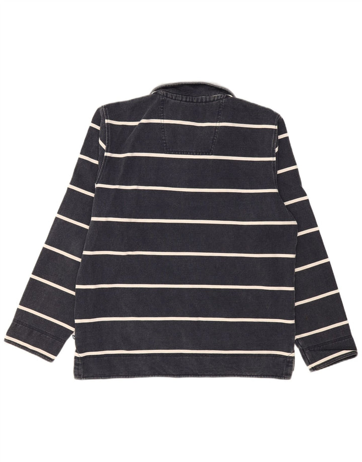 CREW CLOTHING Suéter masculino com zíper e gola grande listrado azul marinho