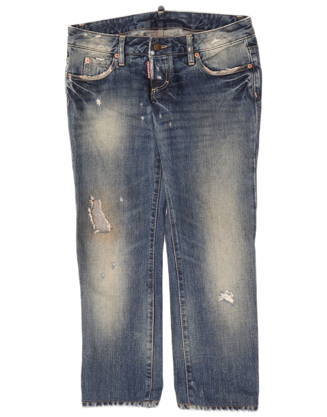 Dsquared feminino jeans reto desgastado IT 44 médio W30 L27 algodão azul