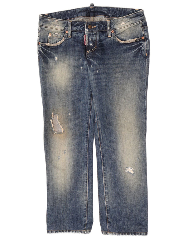 Dsquared feminino jeans reto desgastado IT 44 médio W30 L27 algodão azul