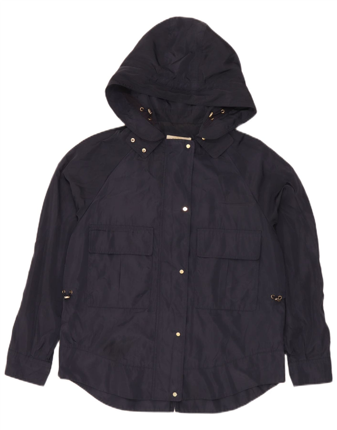 Jaqueta de chuva com capuz feminino Zara UK 14 poliéster azul marinho médio