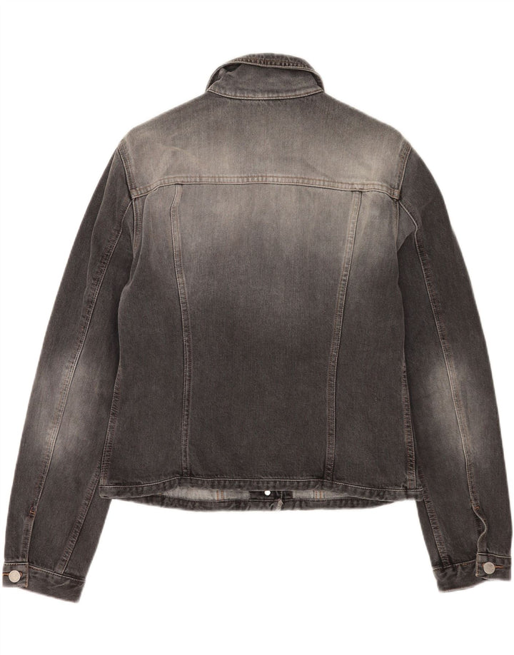 Jaqueta jeans feminina Benetton UK 16 grande algodão cinza