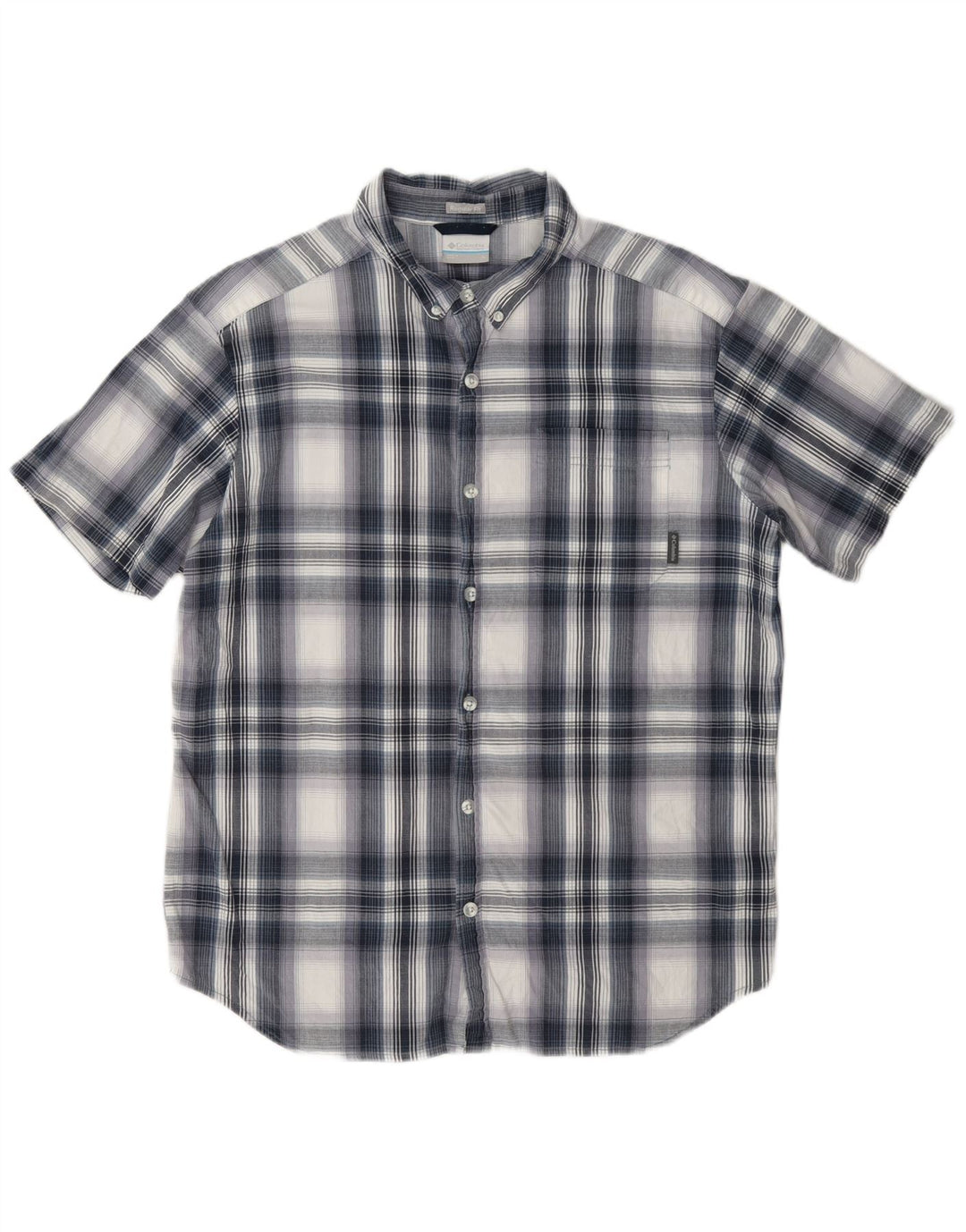 Camisa masculina Columbia de manga curta regular fit grande algodão xadrez azul