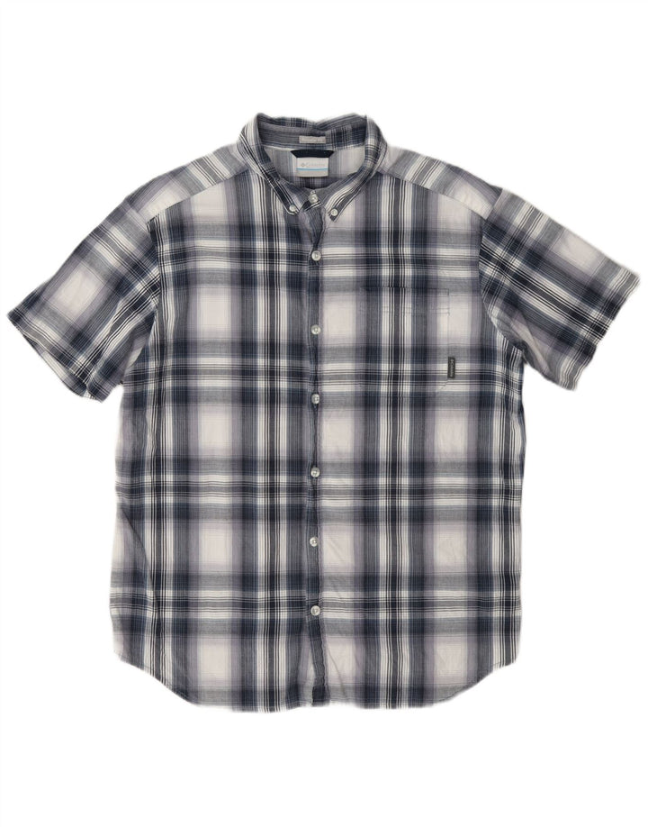 Camisa masculina Columbia de manga curta regular fit grande algodão xadrez azul