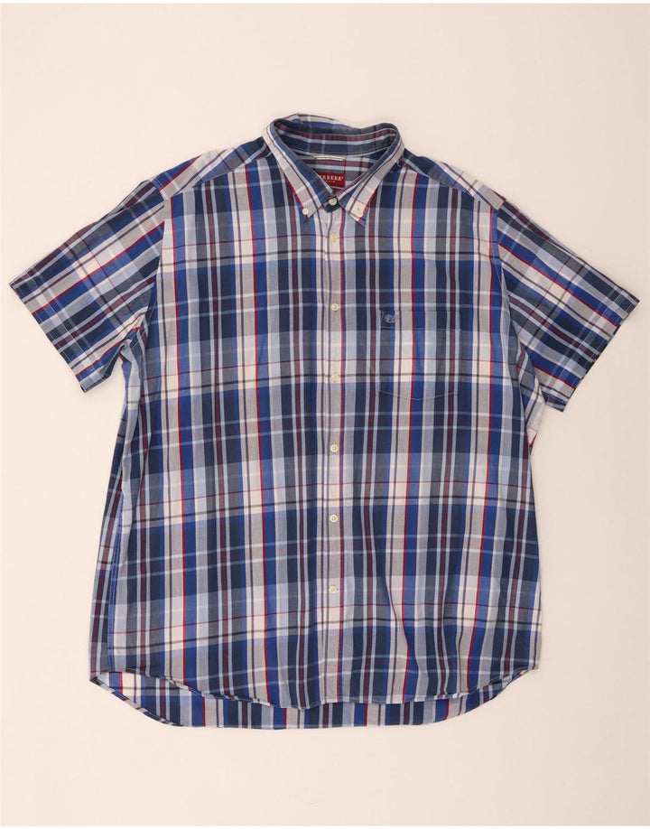 Camisa masculina de manga curta Carrera 3XL algodão xadrez azul