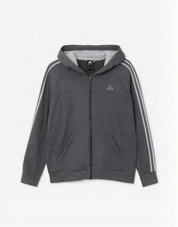Adidas masculino zip moletom com capuz médio algodão cinza