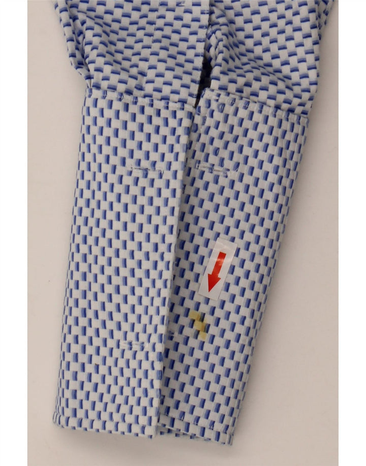Camisa formal masculina Yves Saint Laurent algodão geométrico azul médio