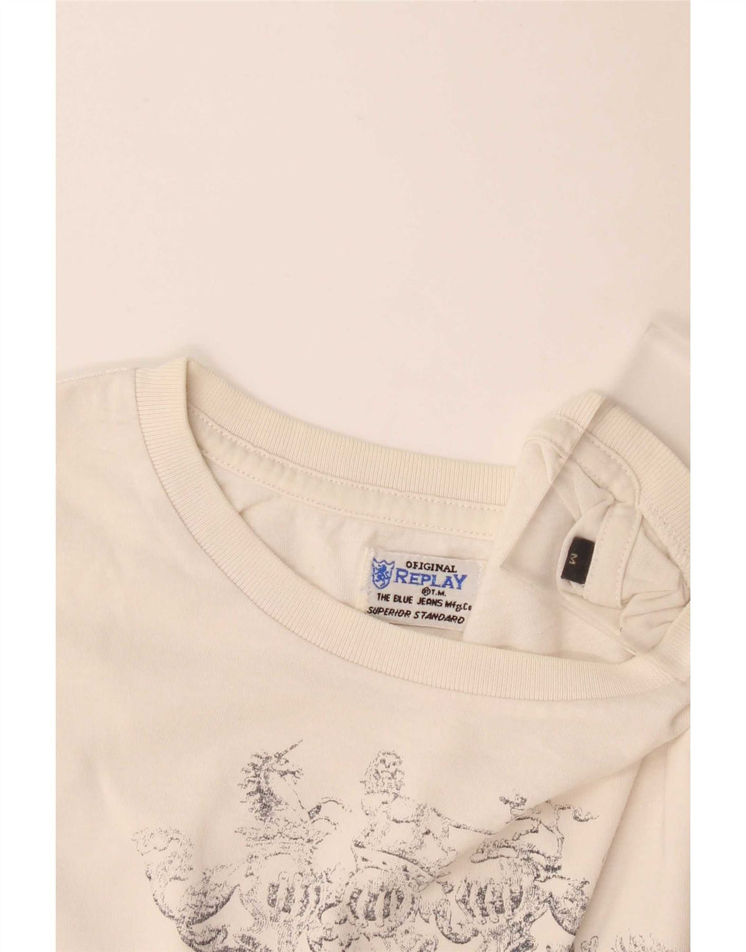 Top gráfico feminino Replay manga comprida UK 14 médio off white