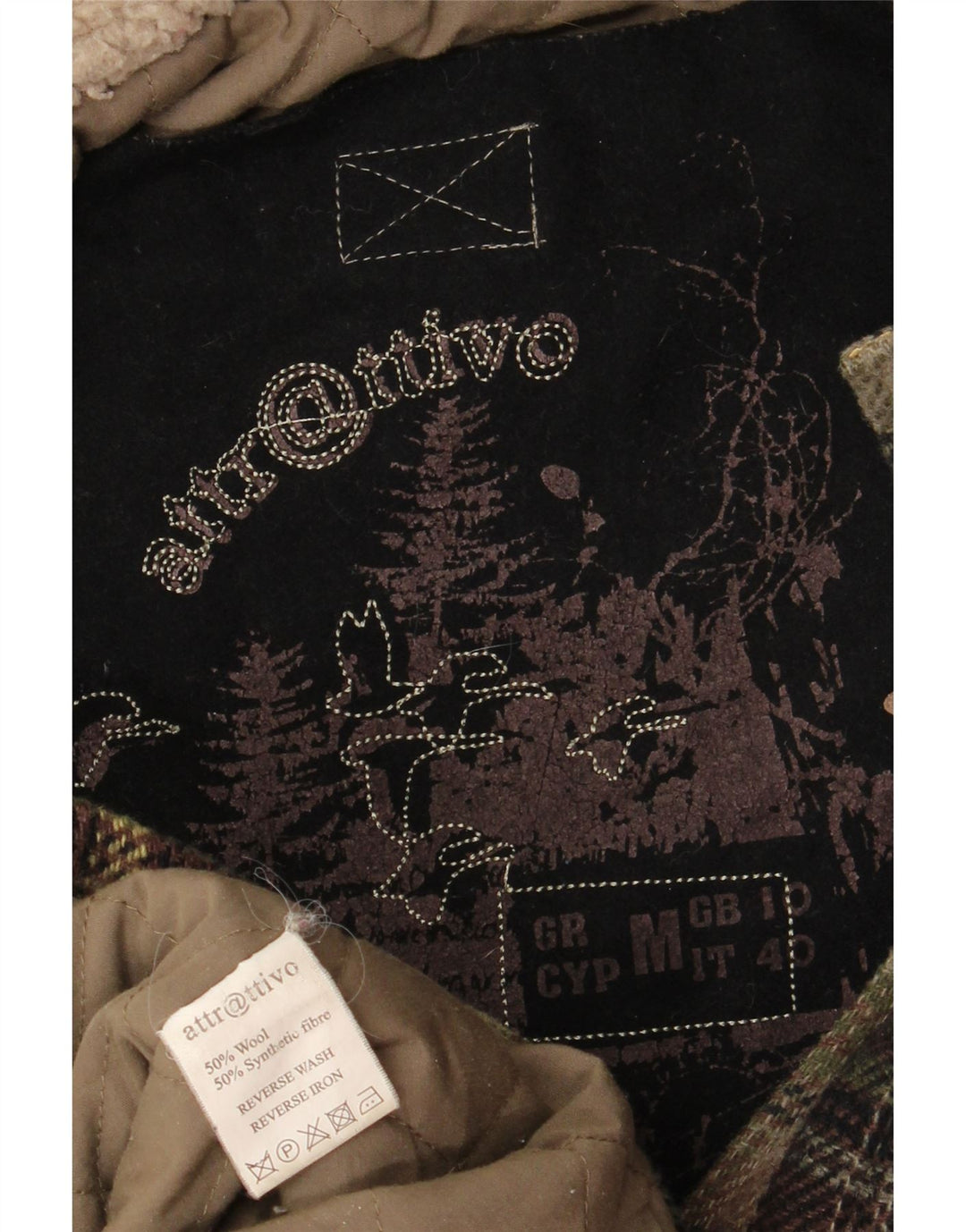 Casaco Duffle com Capuz Oversized Feminino Vintage Reino Unido 10 Lã Xadrez Cáqui Pequeno