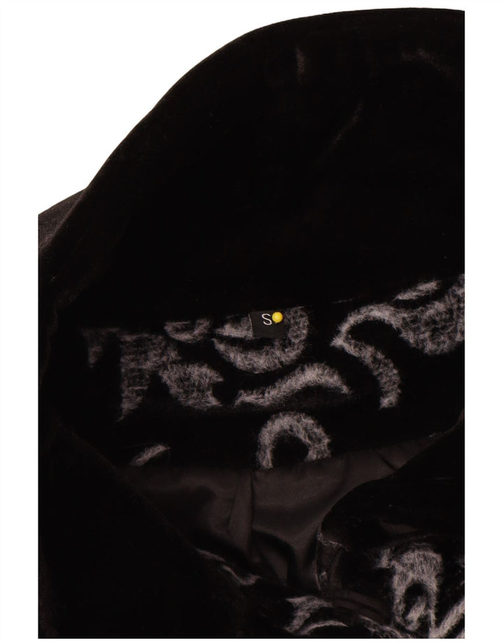 Sobretudo feminino vintage de veludo grande Reino Unido 10 pequeno preto Paisley